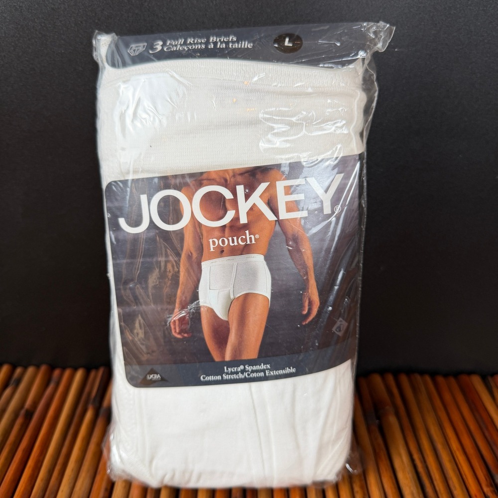 1999 Vintage Jockey Pouch Mens White‎ Full Rise Briefs 3 Pack Cotton Lycra Large